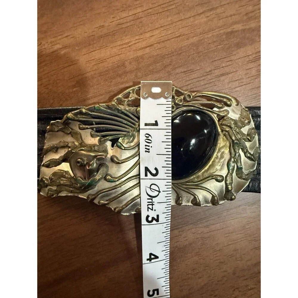 Vintage Mexican Artisan Belt Black Leather Wide Brass Sculptural Buckle Boho MCM Mcm Belt Buckle - Etsy Canada main image 4